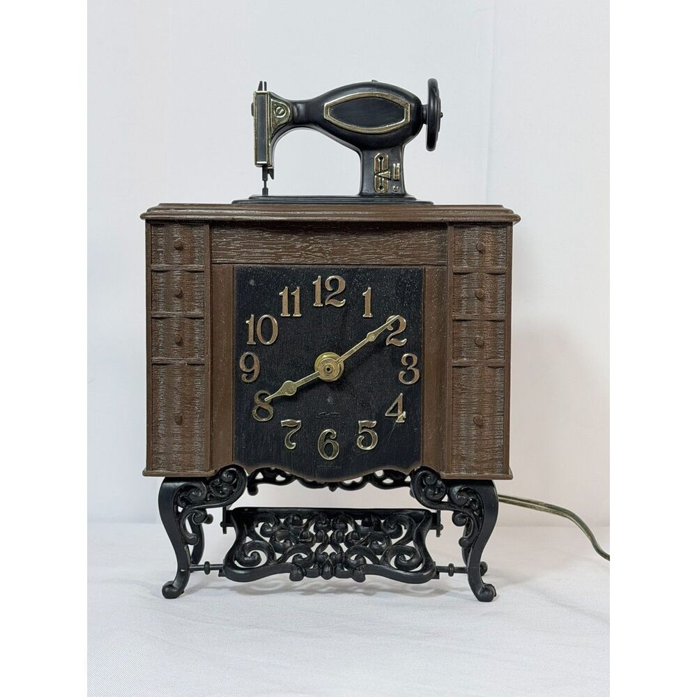 VTG Spartus Electric Sewing Machine Table Clock Tested Works Old Timey Kitschy